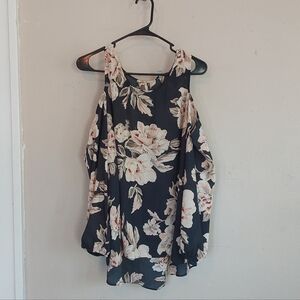 Moa Moa L Cold Shoulder Floral Long Sleeve Womens Top